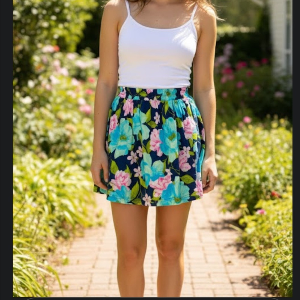 Hollister | Turquoise Floral Mini Circle Skirt